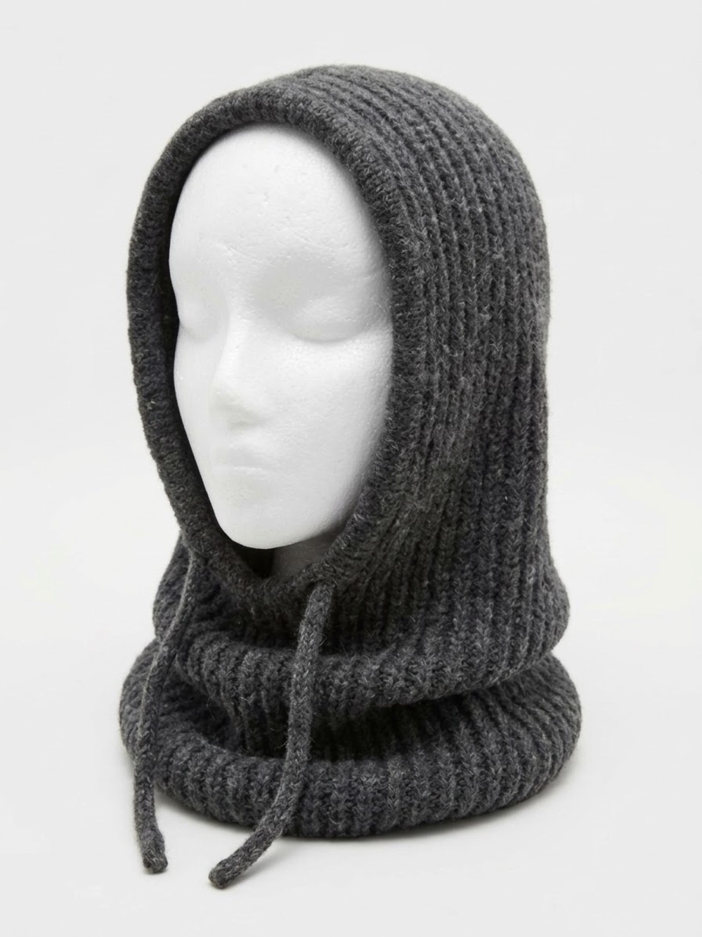 Universal Thread Gray Ribbed Knit Balaclava Hood Hat Neck Warmer Apres Ski